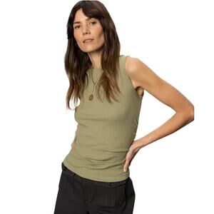 SANCTUARY Top Size L NEW Sage Green Ribbed Ruched Tank Crew Neck
